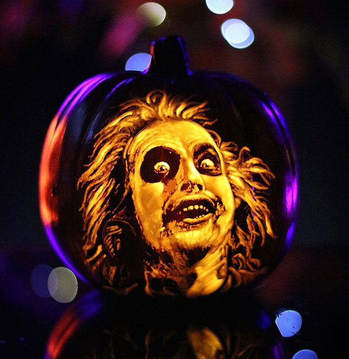 Here's A Little Beetlejuice I Carved Recently On A 6.5" Foam Pumpkin