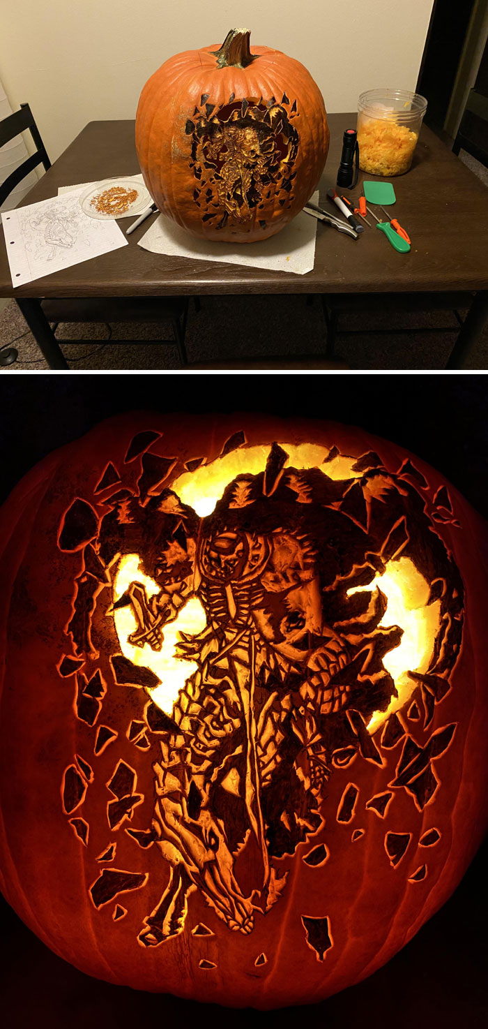 I Made A Pumpkin Based On Skull Knight Breaking Through The Eclipse For My Fourth Annual Berserk Jack-O’-Lantern. Let Me Know What You Think, And Happy Halloween