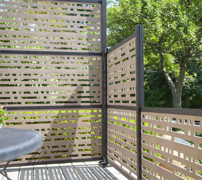 Multi-colored screen panel deck railing designs creating privacy and adding a modern touch to outdoor spaces. Multi-colored screen panel deck railing designs creating privacy and adding a modern touch to outdoor spaces.