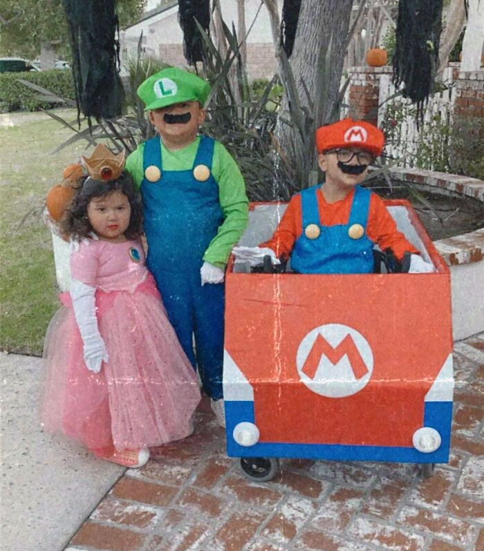 "It's A-Me, Mario, Luigi And Princess Peach." Happy Halloween