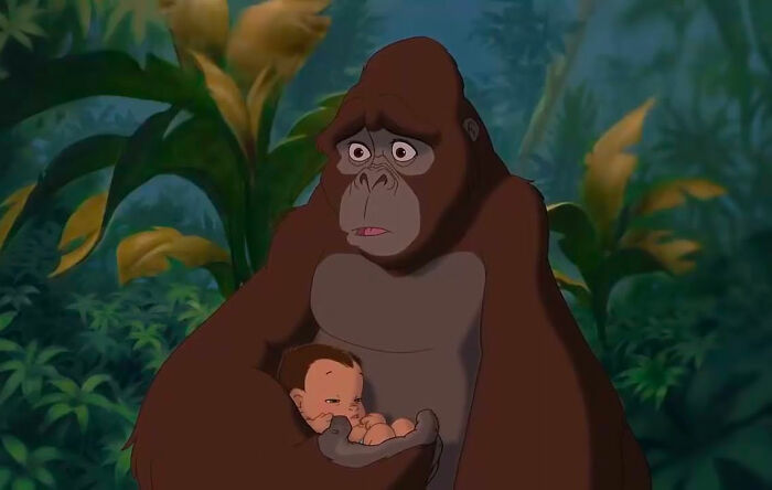 Kala holding baby Tarzan from Tarzan