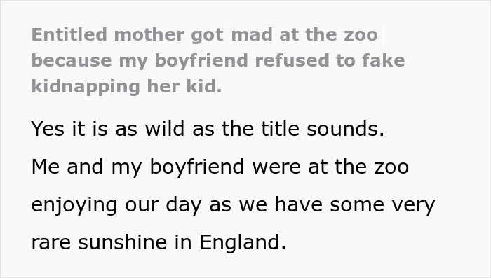 Guy Refuses To Pretend He's Gonna Kidnap A Child, Entitled Mother Furious