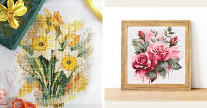 I Create Cross Stitch Patterns In A Watercolor Style