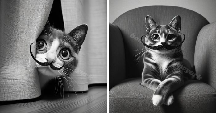 The Posh Whiskers: The Art Of Mustache Cats