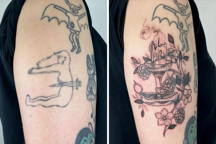 What Do You Think? Swipe To See This Tattoo Coverup Journey, Before And After @carrottoptattoos