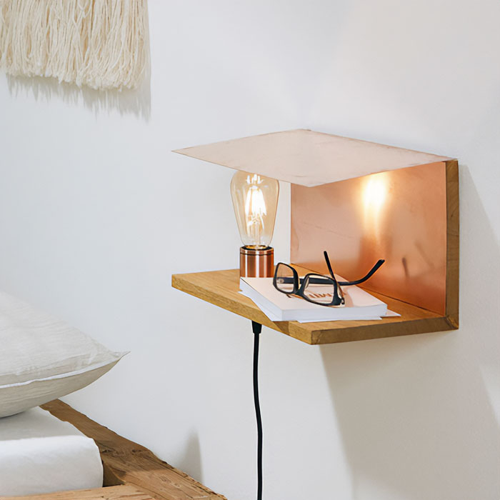 Wood and brass nightstand with built-In light