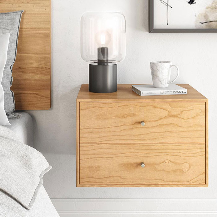 Floating nightstand with drawers.