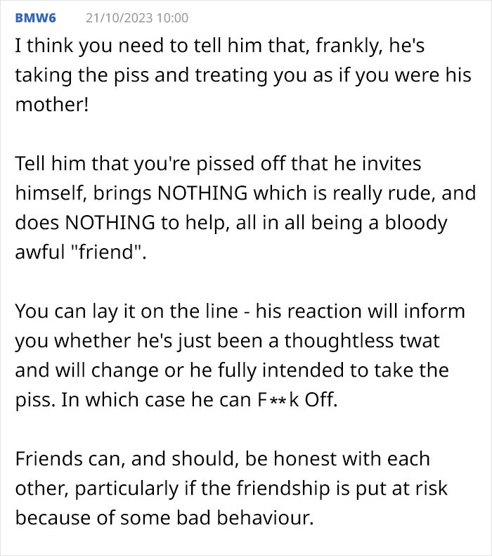 "My Blood Is Boiling": Woman Gets Sick And Tired Of Her Friend Inviting Himself To Dinner "My Blood Is Boiling": Woman Gets Sick And Tired Of Her Friend Inviting Himself To Dinner