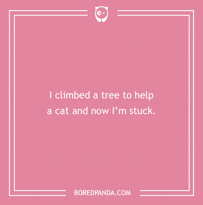 Funny excuses for calling in sick saying climbed a tree to help a cat and now stuck, illustrating far-fetched sickie reasons.