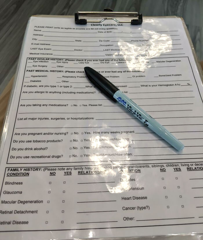 My Eye Doctor's Office Uses Laminated Forms And A Wet Erase Marker To Cut Down On Paper Use