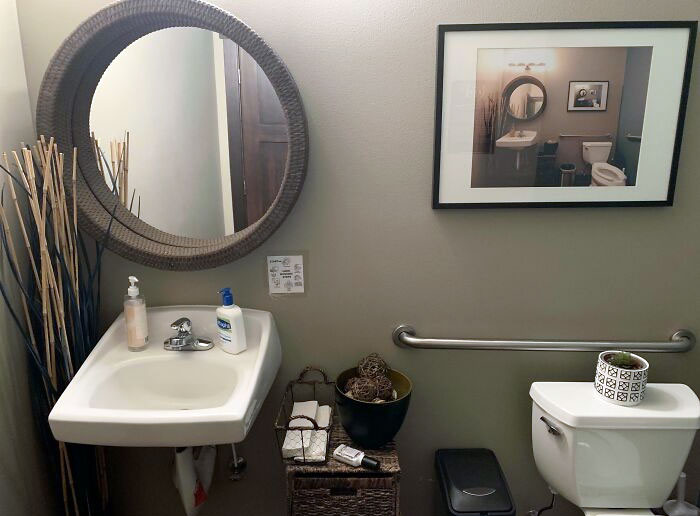 Bathroom At My Dentist's Office Has A Picture Of The Bathroom At My Dentist's Office Hanging On The Wall