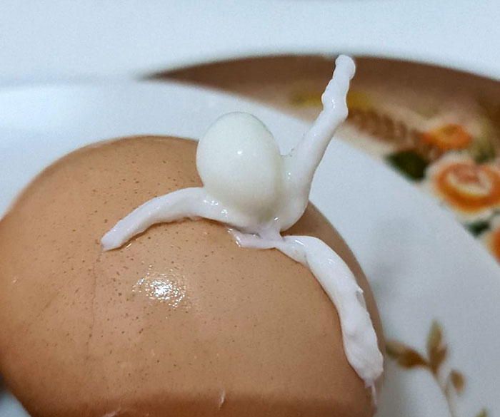 I Overcooked An Egg And It Looks Like A Person Is Trying To Climb Out Of It