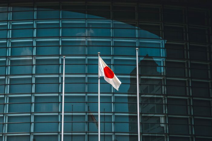 Japan flag and building