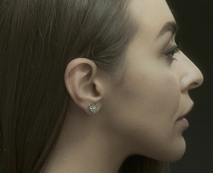 Woman with silver stud earring