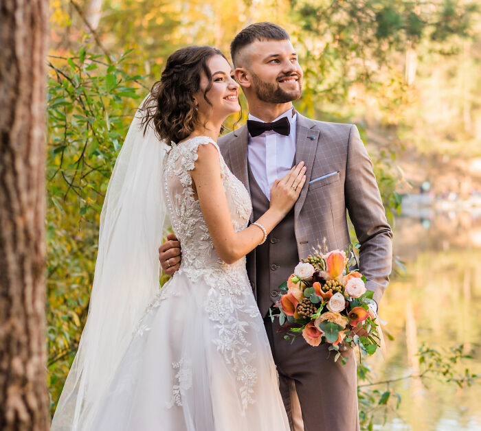 Woman and man with wedding clothes