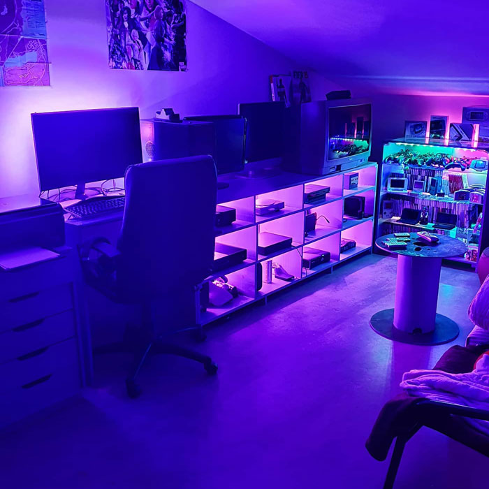 Led lights in a dark compact game room