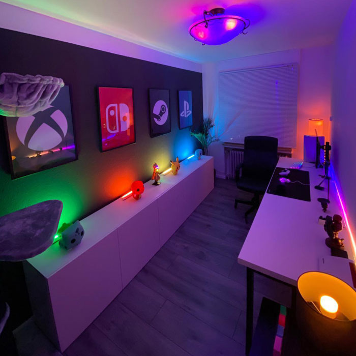 Small and simple game room with led lights 