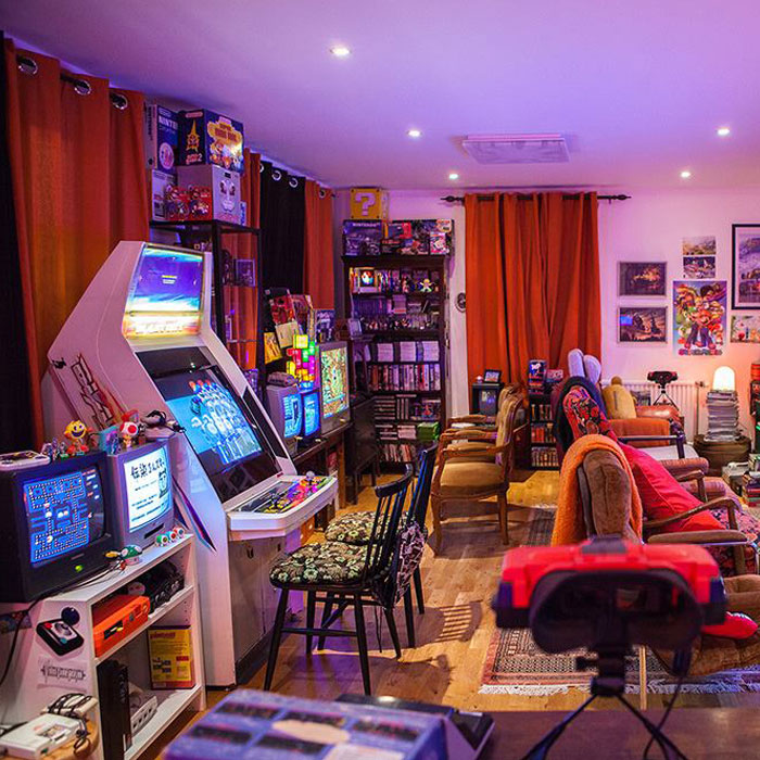 colorful vintage game room 