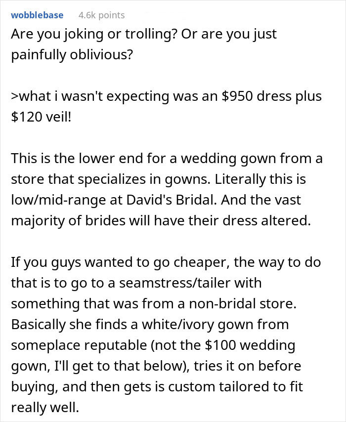 Man Digs A Hole Of Lies While Whining About Fiancée's Wedding Dress Online, She Leaves Him