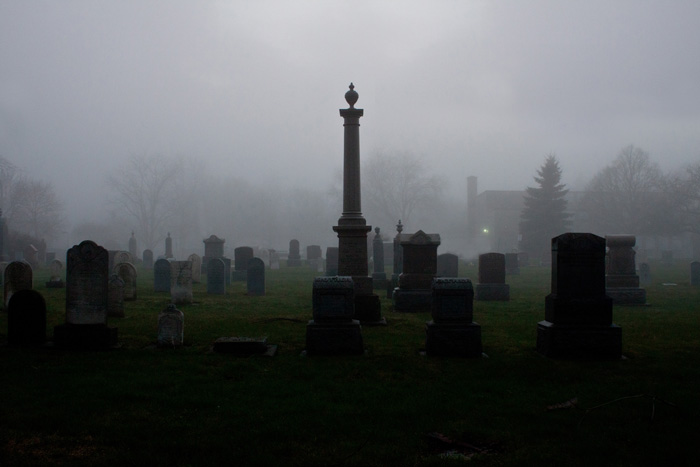 Cemetery with fog