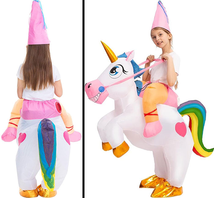 Spooktacular Creations Riding A Unicorn Blow-Up Deluxe Set: Ride To Imagination With An Inflatable Costume