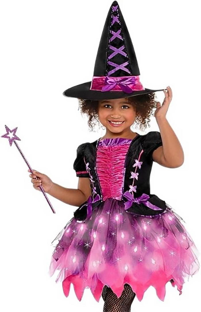 Amscan Toddler Witch Dress-Up Kit: Spellbinding Costume With A Light Up Skirt, Hat, And Magic Wand