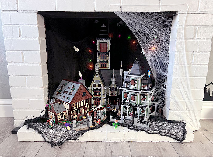We Decorate This Fire Place Every Year For Halloween In Lego Style. The Hocus Pocus House Definitely Adds A Nice Touch This Year