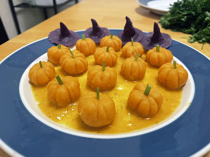 Made Some Pumpkin-Shaped Sweet Potato Gnocchi With Pumpkin Sauce