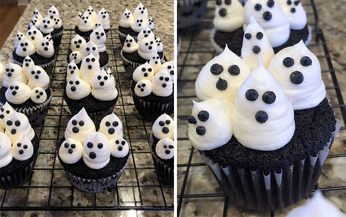 Happy Spooky Season. Made These Mocha Cupcakes Topped With Almond Buttercream