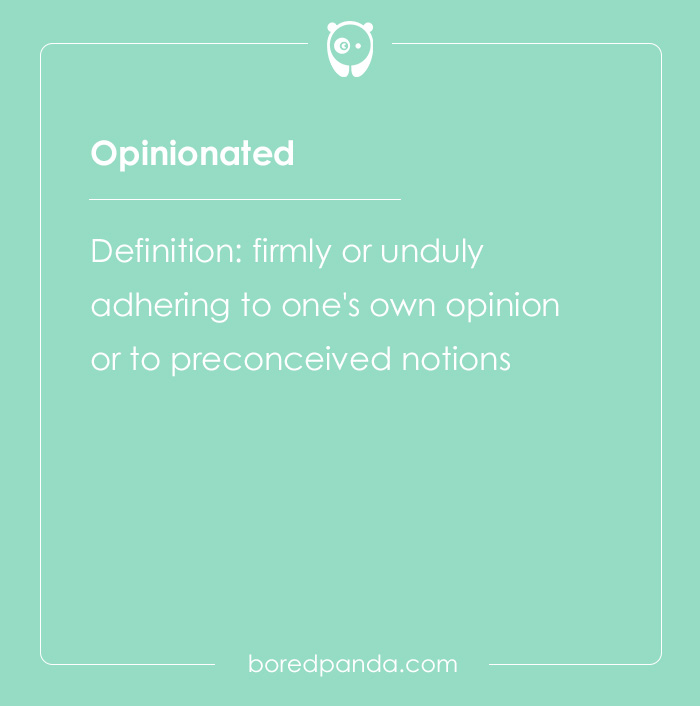 Opinionated word definition shown on a green card, part of hard spelling bee words we are glad not to spell aloud.