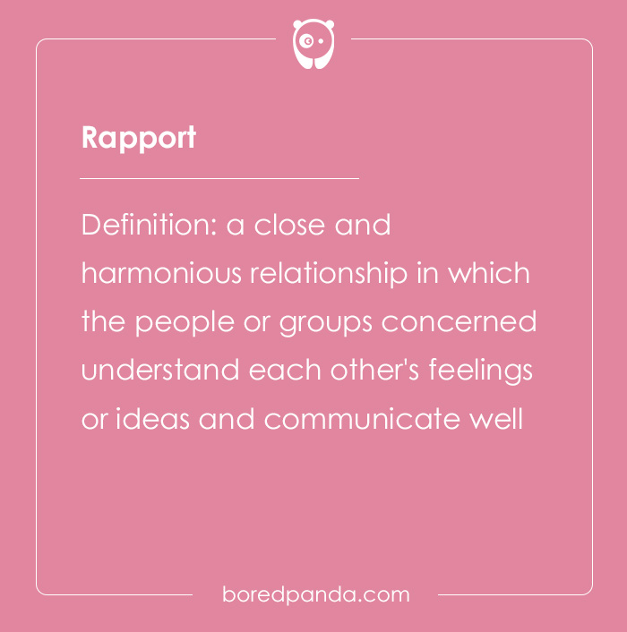 Definition of the hard spelling bee word rapport, describing a harmonious relationship and good communication.
