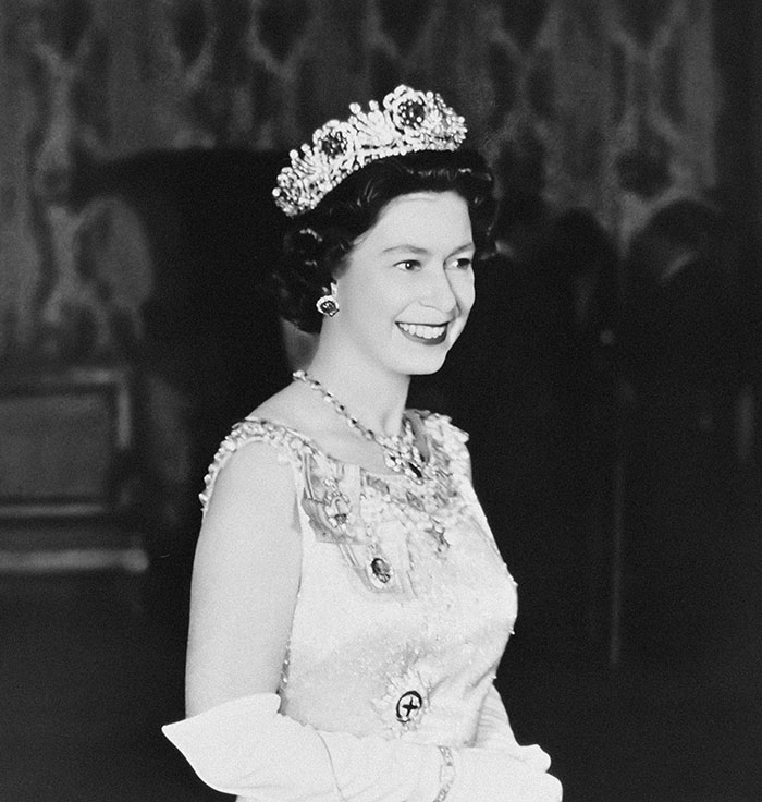 Black and white photography of Queen Elizabeth II