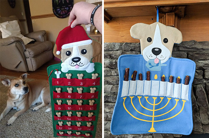 A felt Advent or Hanukkah dog treat calendar, so they can count down the holidays along with you.