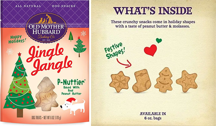A bag of natural peanut butter dog treats in holiday shapes, so your pups don't feel left out of your holiday cookie baking bonanza.