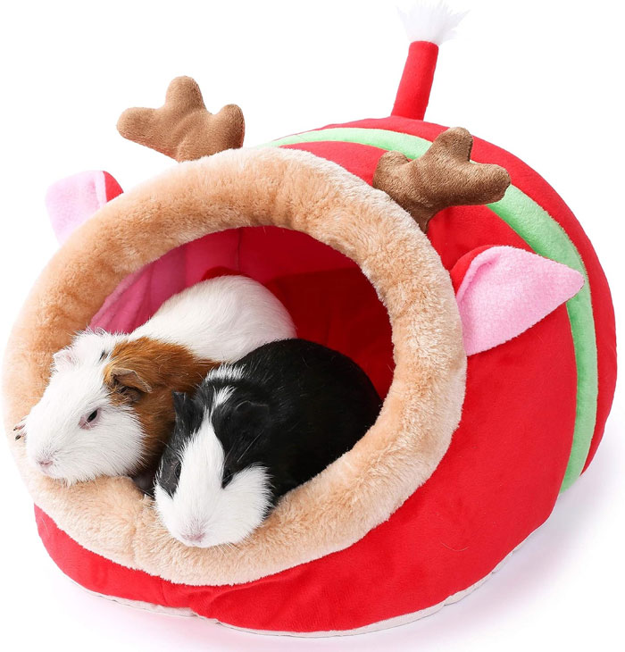 A reindeer bed for the hamster, guinea pig, chinchilla, ferret, or other tiny, furry North Pole enthusiast in your life.