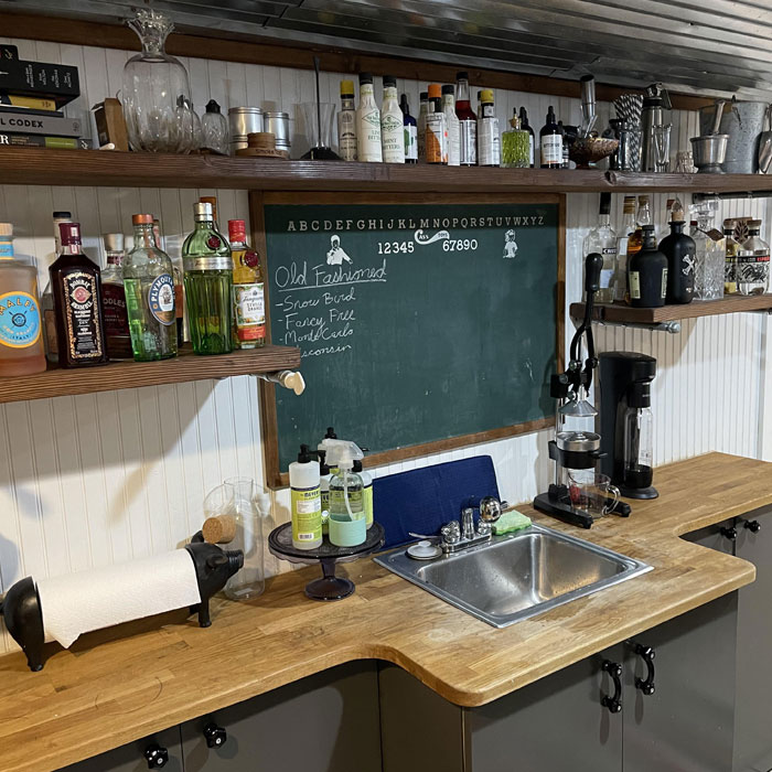 Shelving on a small home bar 