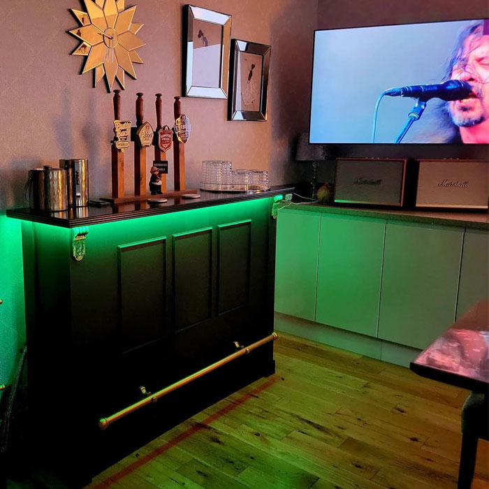 Small home bar with led lights and speakers
