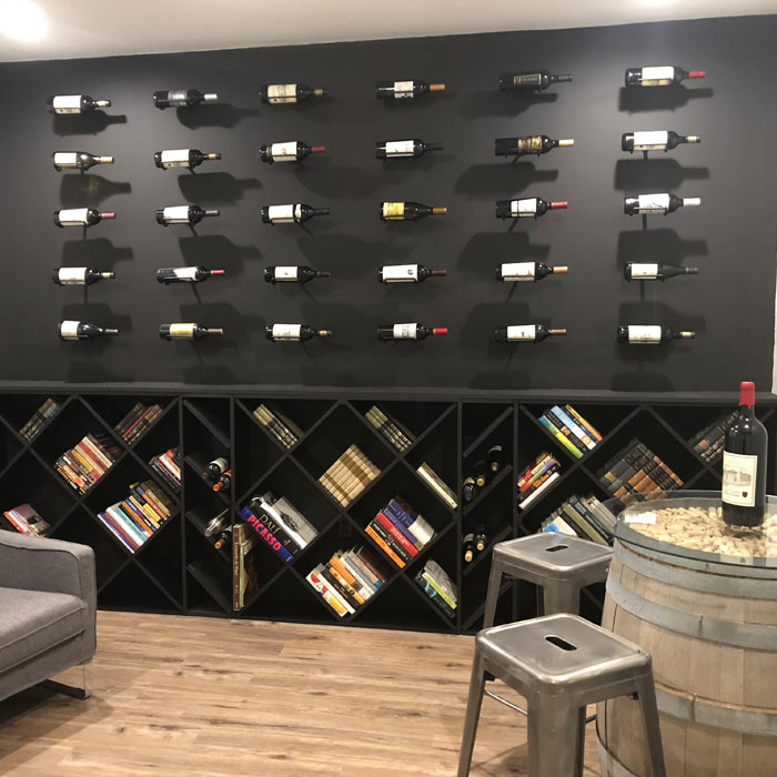 Home made wine rack in a home bar 