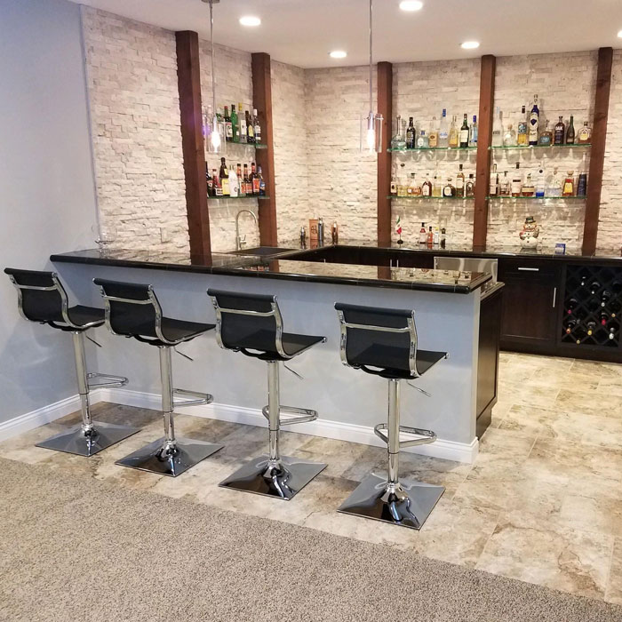 Mainly black and white home bar 