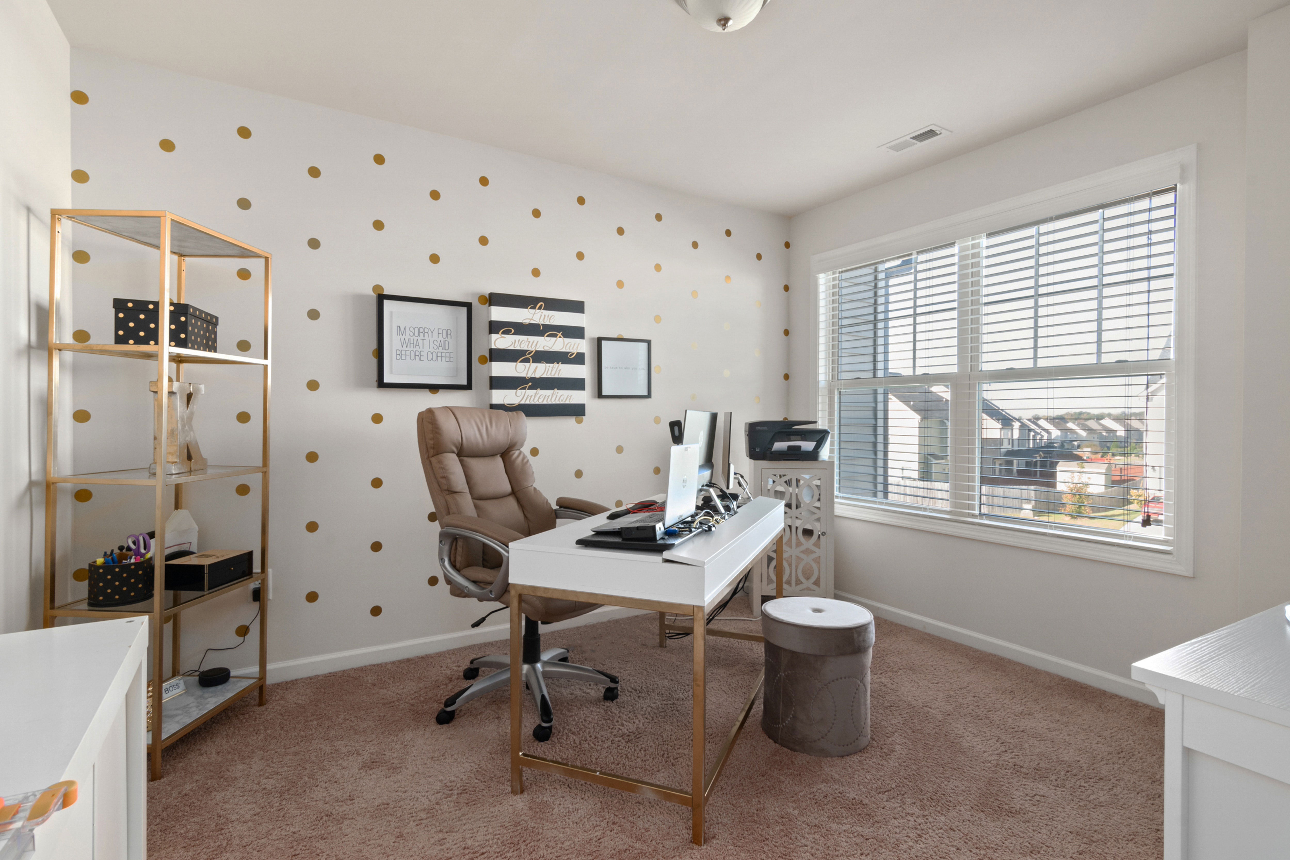 Modern home office setup with a desk and office chair for an inspired and productive work process. Modern home office setup with a desk and office chair for an inspired and productive work process.