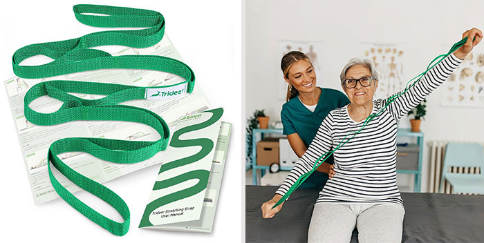 Stretching Strap: A durable, high-quality product designed to enhance your warm-up routine, aid muscle recovery, and boost your overall well-being with its unassisted stretching feature.