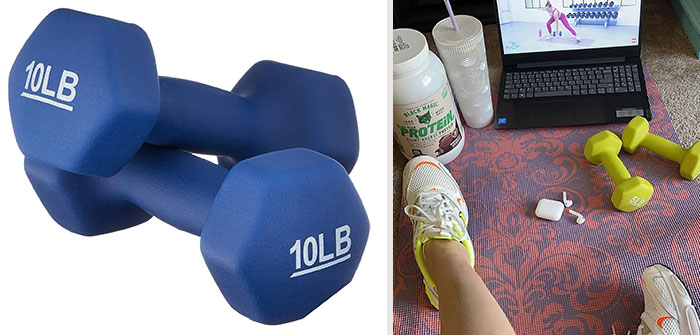 Easy Grip Workout Dumbbell: Featuring nonslip grips and hexagon-shaped ends for secure handling and storage, and color coded, multi-size options for personalized exercising.