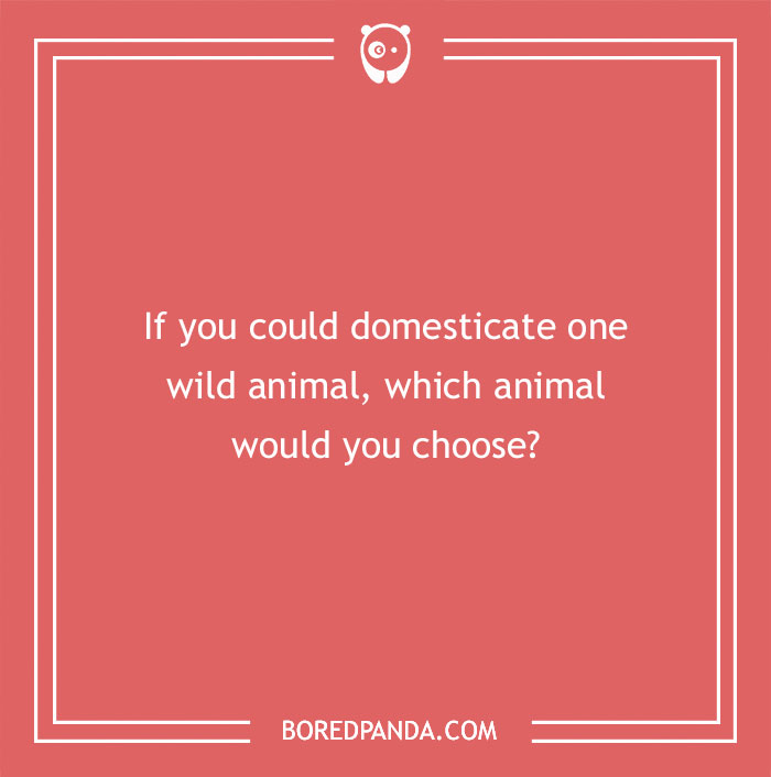Hypothetical question on a red background: "If you could domesticate one wild animal, which animal would you choose?"