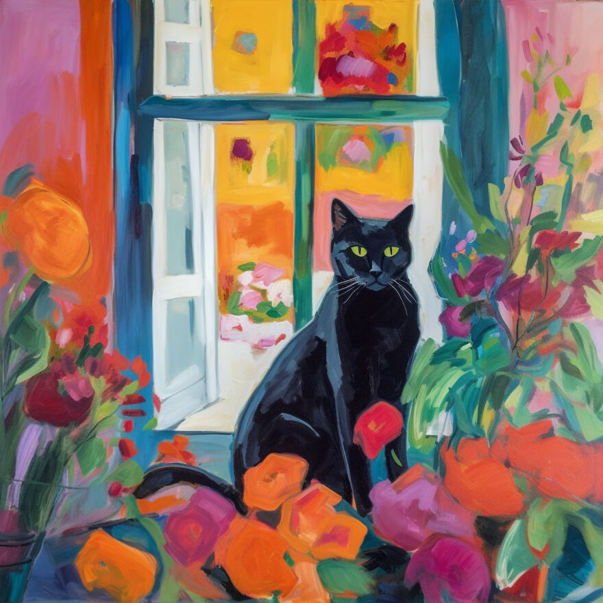 Black Cat Inspired By Henri Matisse's Use Of Fauvist Color