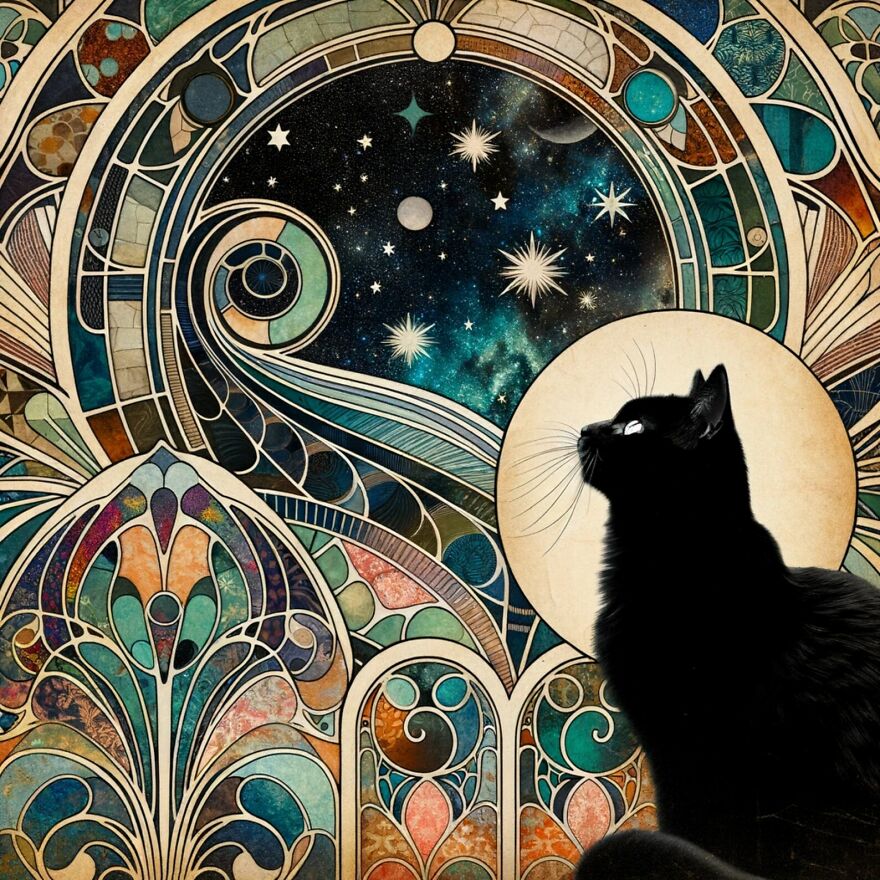 Art Nouveau Black Cat