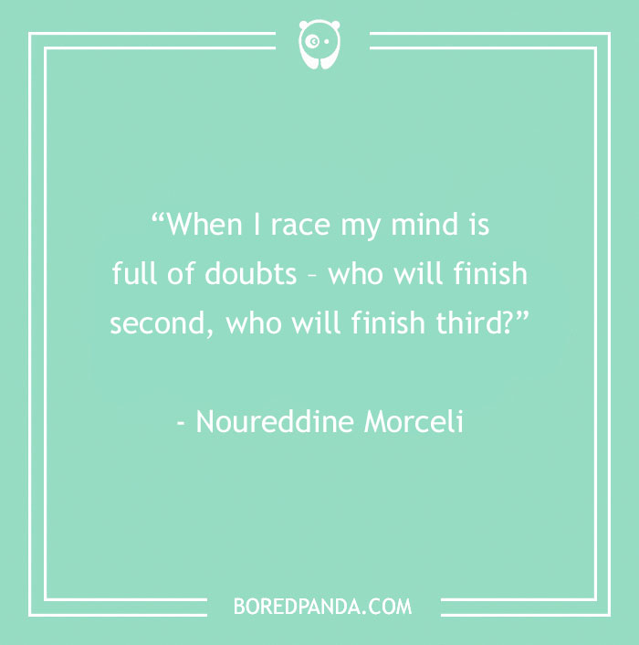 Inspirational sports quote by Noureddine Morceli on a green background.