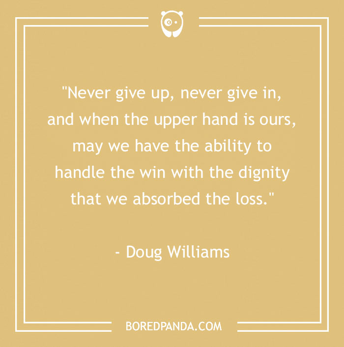 Inspirational sports quote by Doug Williams on a beige background.