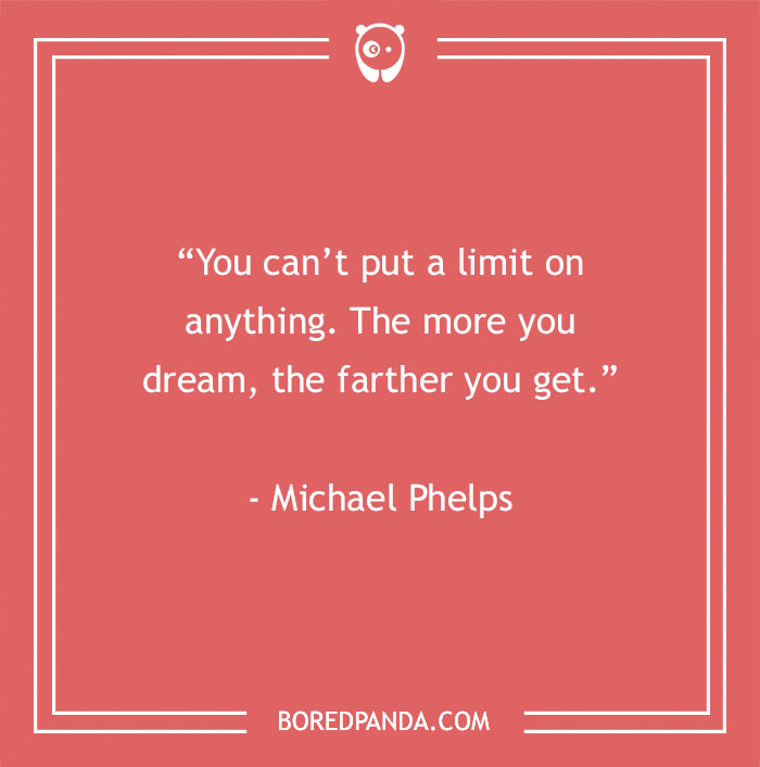 Inspirational sports quote by Michael Phelps on a red background.