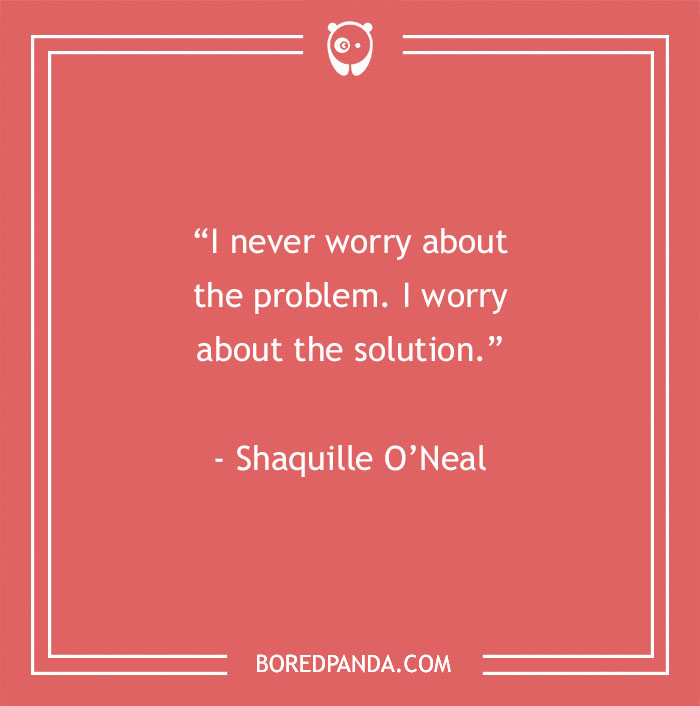 Inspirational sports quote by Shaquille O'Neal about focusing on solutions over problems, featured on a red background.