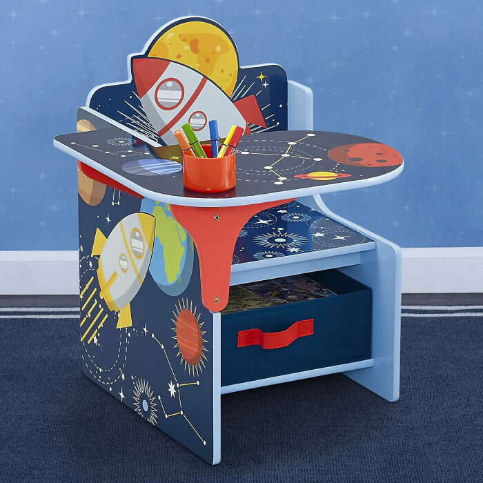 blue space kids desk with storage